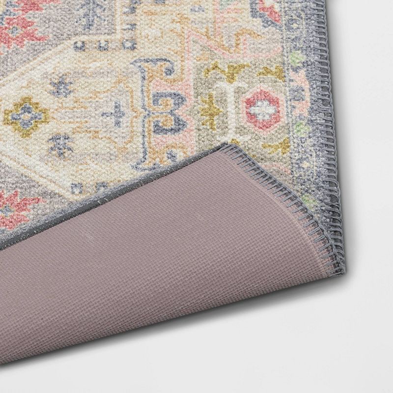 slide 4 of 4, 2'4"x7' Washable Zebrina Medallion Persian Style Printed Runner Rug Light Yellow/Blue - Threshold™, 1 ct