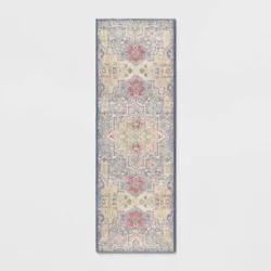 2'4"x7' Washable Zebrina Medallion Persian Style Printed Runner Rug Light Yellow/Blue - Threshold™