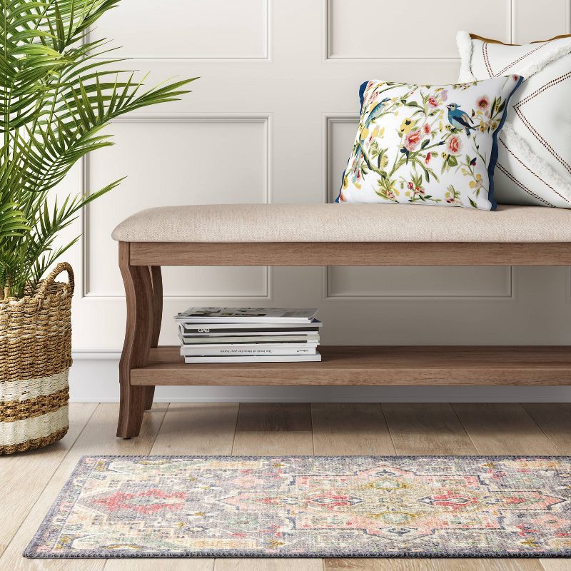 slide 2 of 4, 2'3"x3'9" Washable Zebrina Medallion Persian Style Printed Accent Rug Gray/Multi - Threshold™: Indoor Entryway Mat, 1 ct