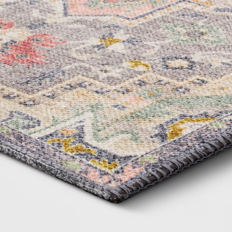 slide 3 of 4, 2'3"x3'9" Washable Zebrina Medallion Persian Style Printed Accent Rug Gray/Multi - Threshold™: Indoor Entryway Mat, 1 ct