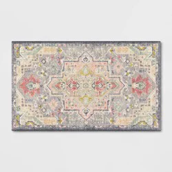 2'3"x3'9" Washable Zebrina Medallion Persian Style Printed Accent Rug Gray/Multi - Threshold™: Indoor Entryway Mat