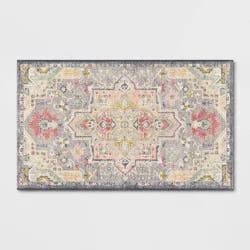 2'3"x3'9" Washable Zebrina Medallion Persian Style Printed Accent Rug Gray/Multi - Threshold™: Indoor Entryway Mat
