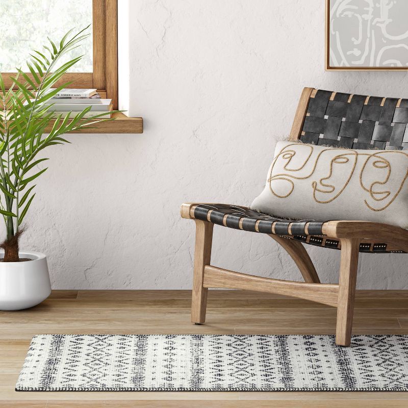 slide 2 of 4, 2'4"x7' Washable Luna Aztec Diamond Printed Runner Rug Black - Threshold™: Indoor Entryway Carpet, Skid-Resistant, 1 ct