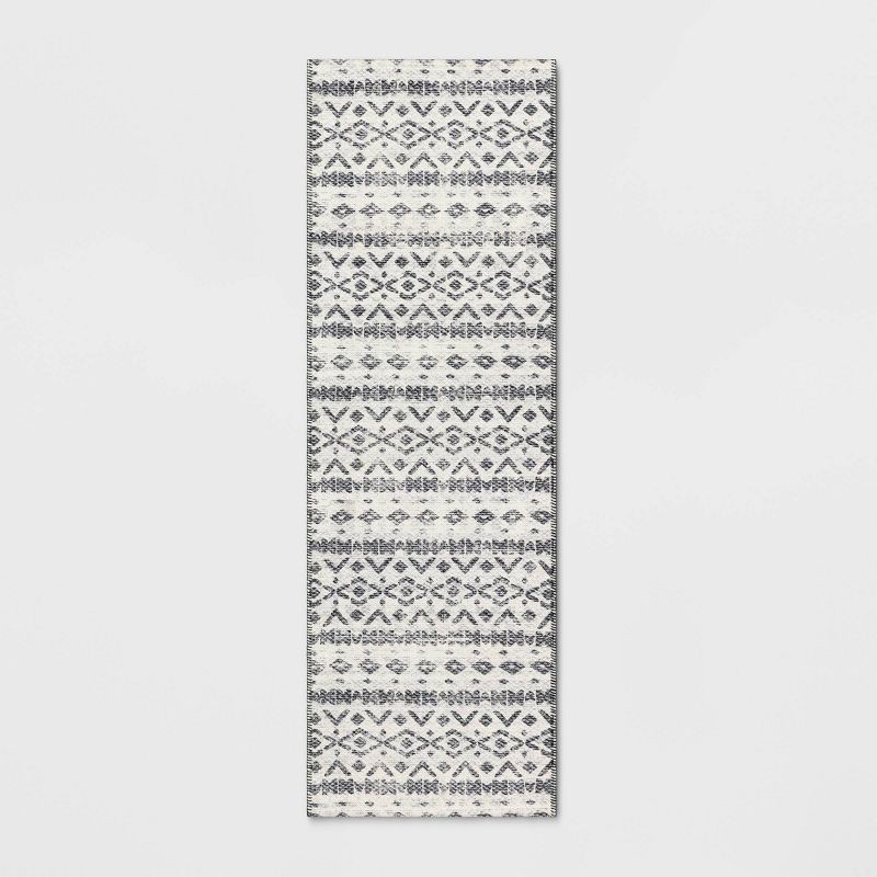 slide 1 of 4, 2'4"x7' Washable Luna Aztec Diamond Printed Runner Rug Black - Threshold™: Indoor Entryway Carpet, Skid-Resistant, 1 ct