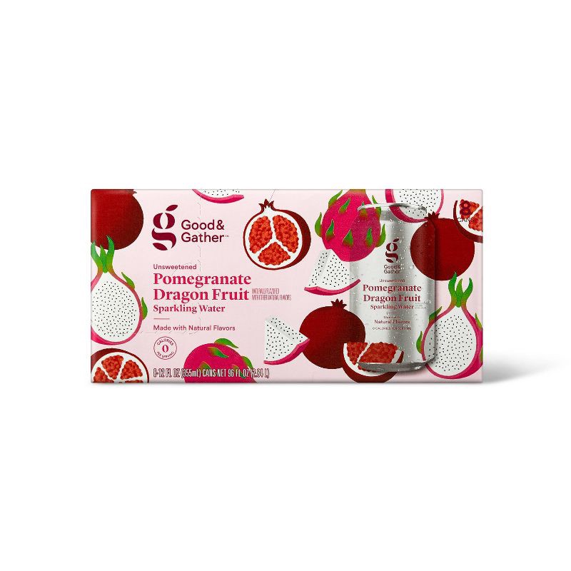 slide 1 of 3, Pomegranate Dragon Fruit Sparkling Water - 8pk/12 fl oz Cans - Good & Gather™, 8 ct; 12 fl oz