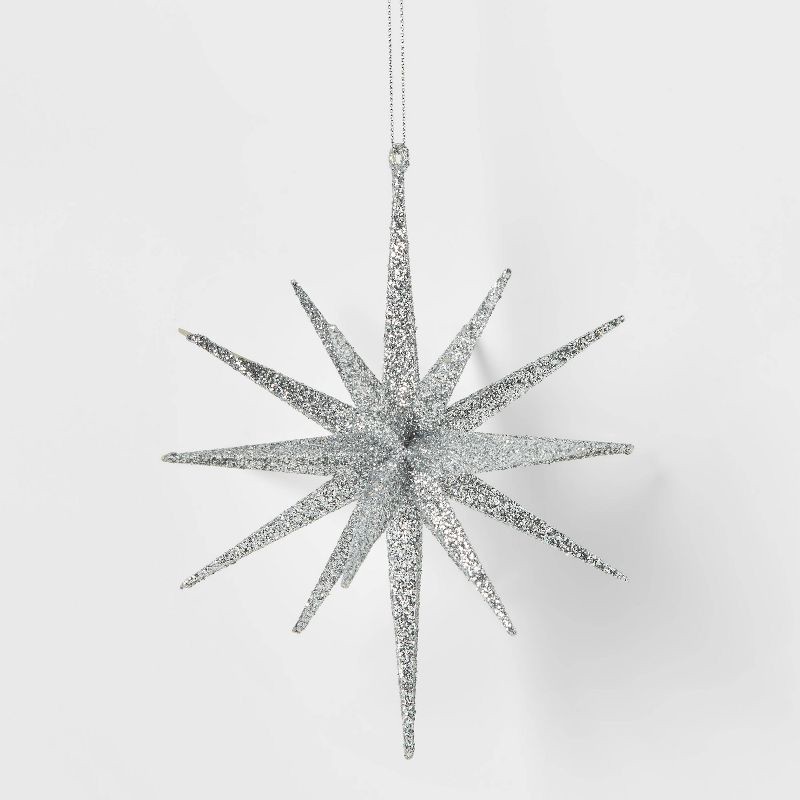 slide 1 of 5, Plastic Spike Starburst Christmas Tree Ornament Silver - Wondershop™: Indoor, 6" Height, 1 ct