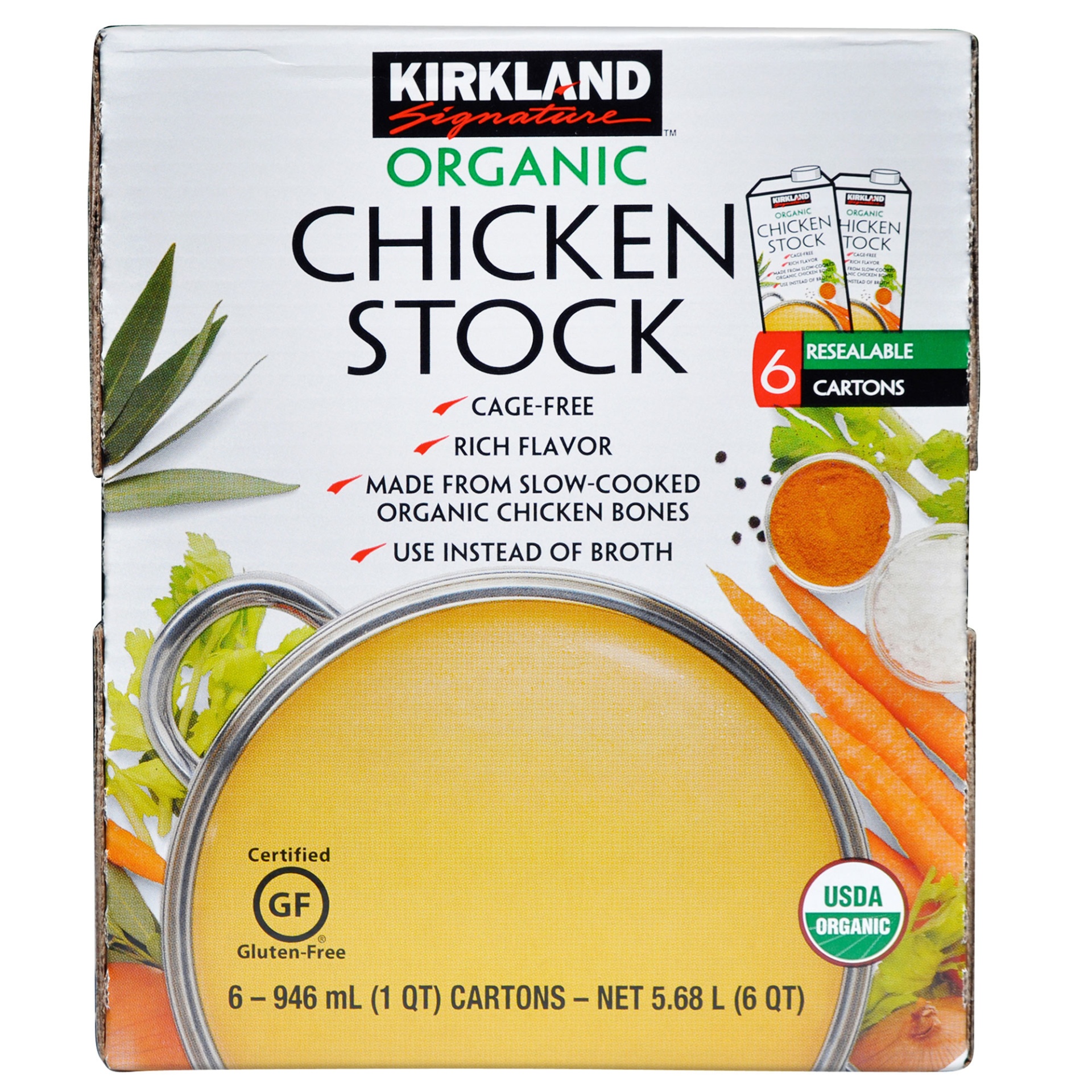 slide 1 of 2, Kirkland Signature Organic Chicken Stock, 6 ct; 32 oz
