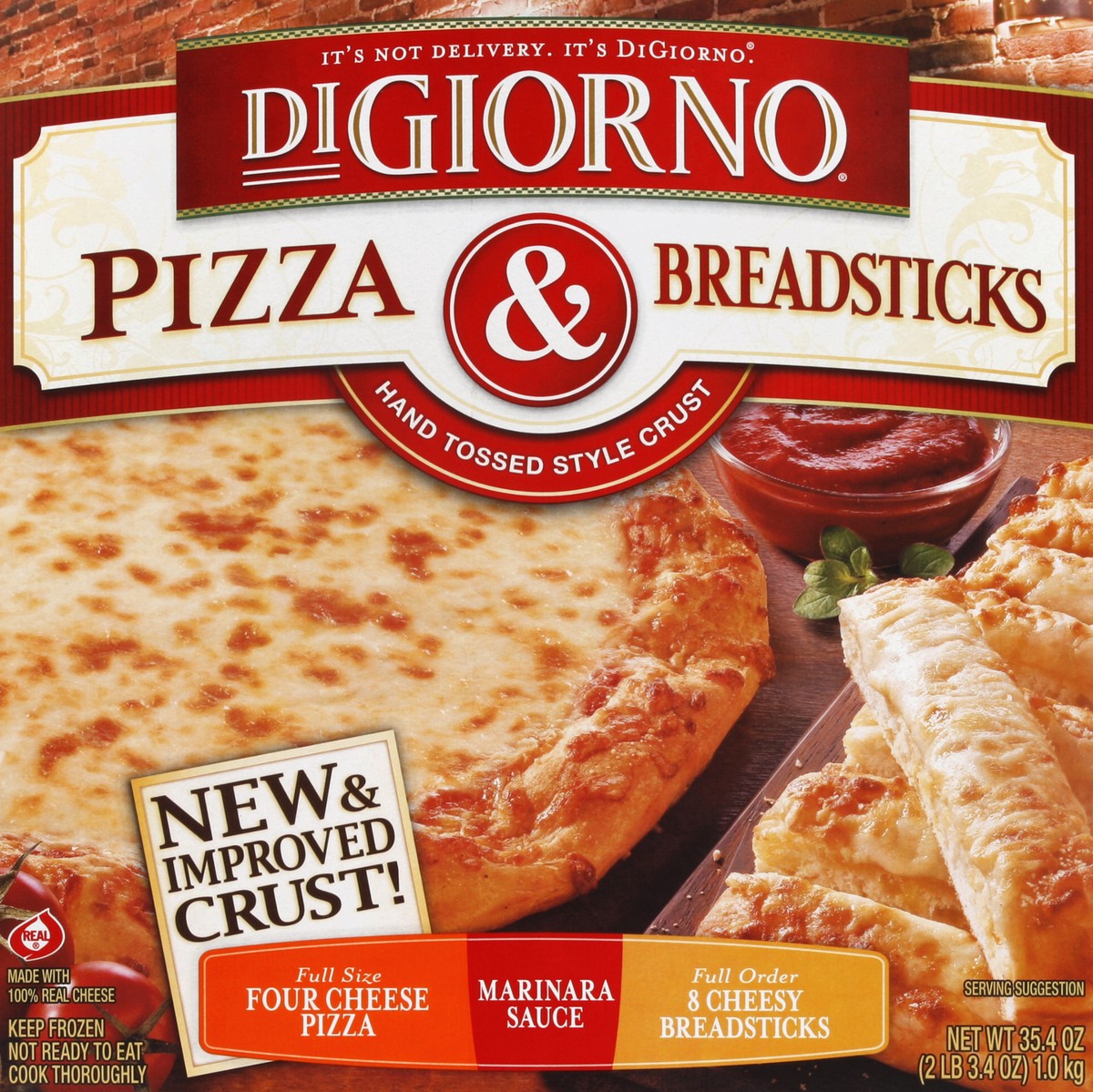 slide 2 of 4, DiGiorno Pizza and Breadsticks Four Cheese Pizza and Cheesy Breadsticks With Marinara Sauce, 35.4 oz