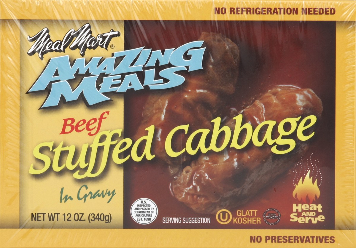 slide 3 of 4, Meal Mart Amazing Meals Beef Stuffed Cabbage In Gravy, 12 oz