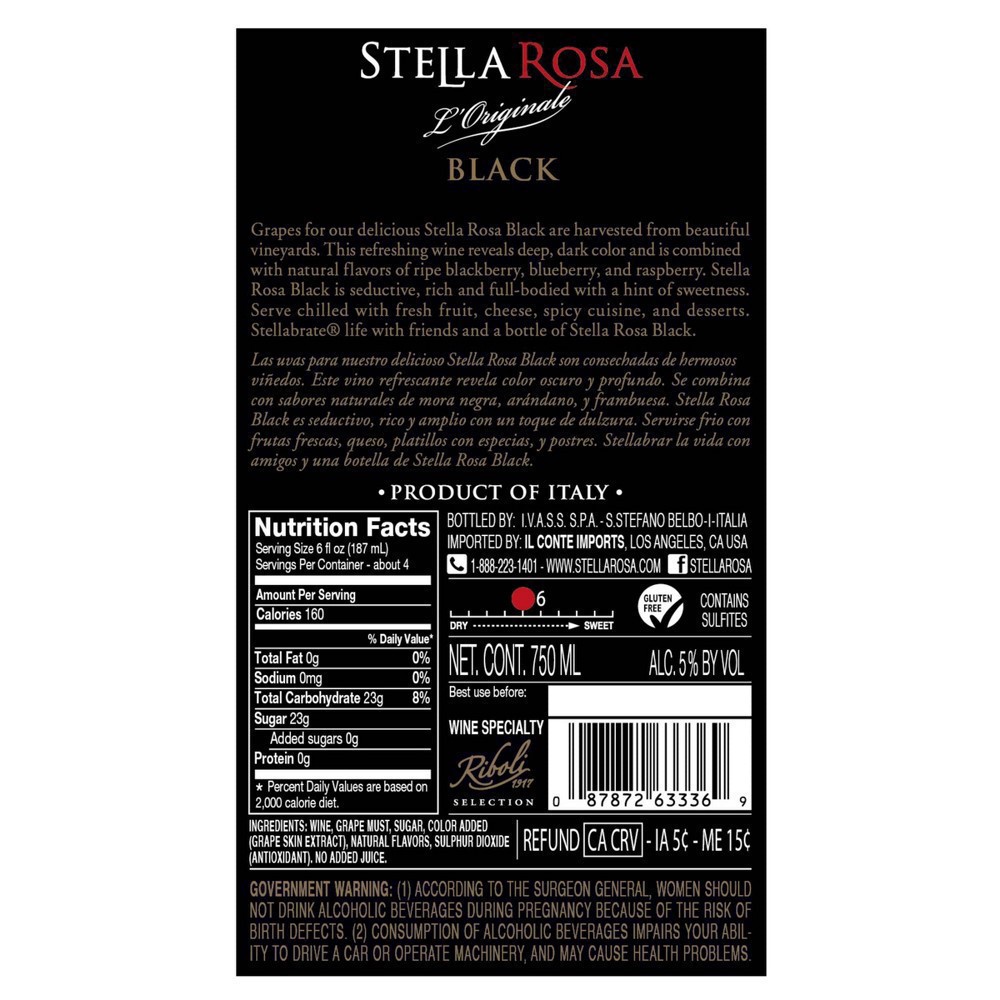 slide 57 of 95, Stella Rosa Black Semi-Sweet Red Wine 750mL, 25.4 fl oz