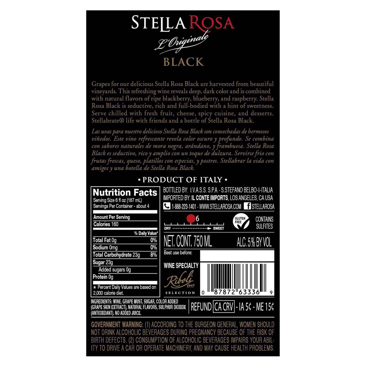 slide 26 of 95, Stella Rosa Black Semi-Sweet Red Wine 750mL, 25.4 fl oz