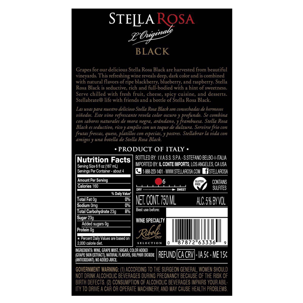 slide 20 of 95, Stella Rosa Black Semi-Sweet Red Wine 750mL, 25.4 fl oz