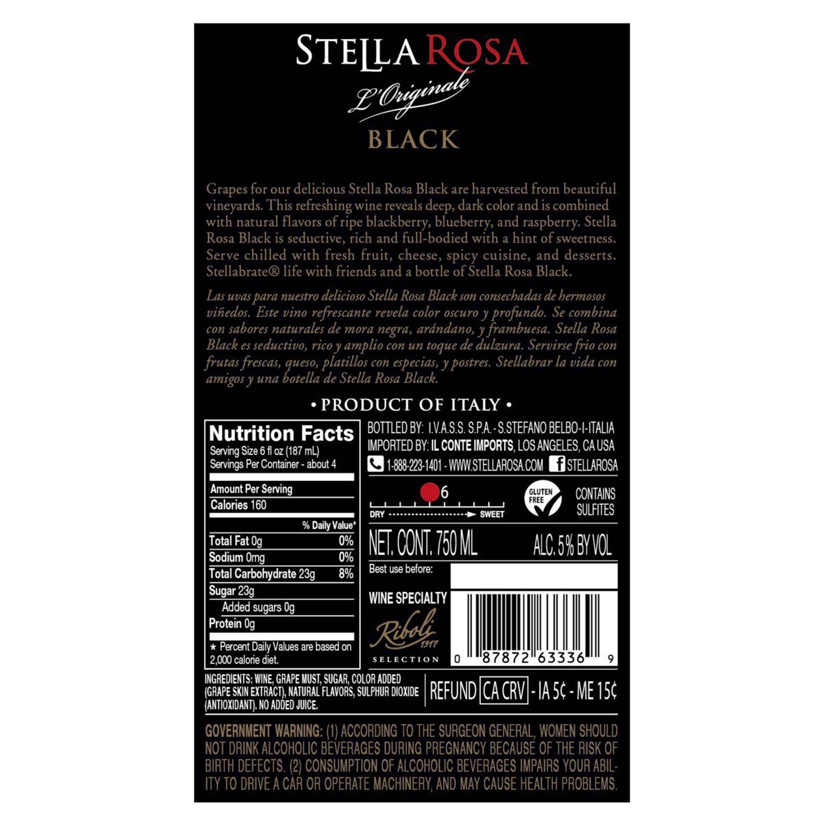 slide 29 of 95, Stella Rosa Black Semi-Sweet Red Wine 750mL, 25.4 fl oz