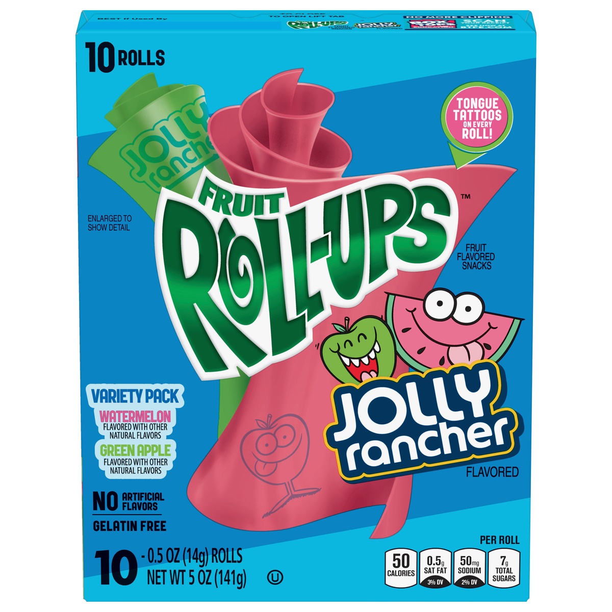 slide 1 of 1, Fruit Roll-Ups Jolly Rancher Flavored Fruit Flavored Snacks Variety Pack 10-0.5 oz Packs, 10 ct