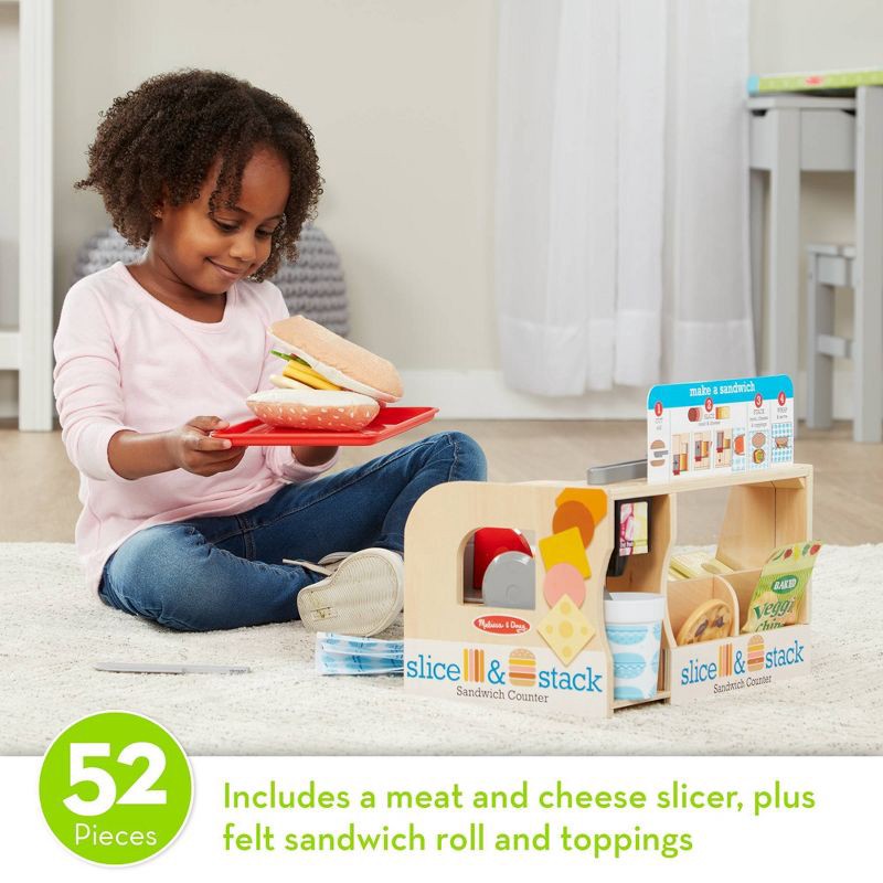 slide 2 of 9, Melissa & Doug Slice & Stack Wooden Sandwich Counter with Deli Slicer Pretend Play Food - 56pc: Kitchen Toys Set, 56 ct