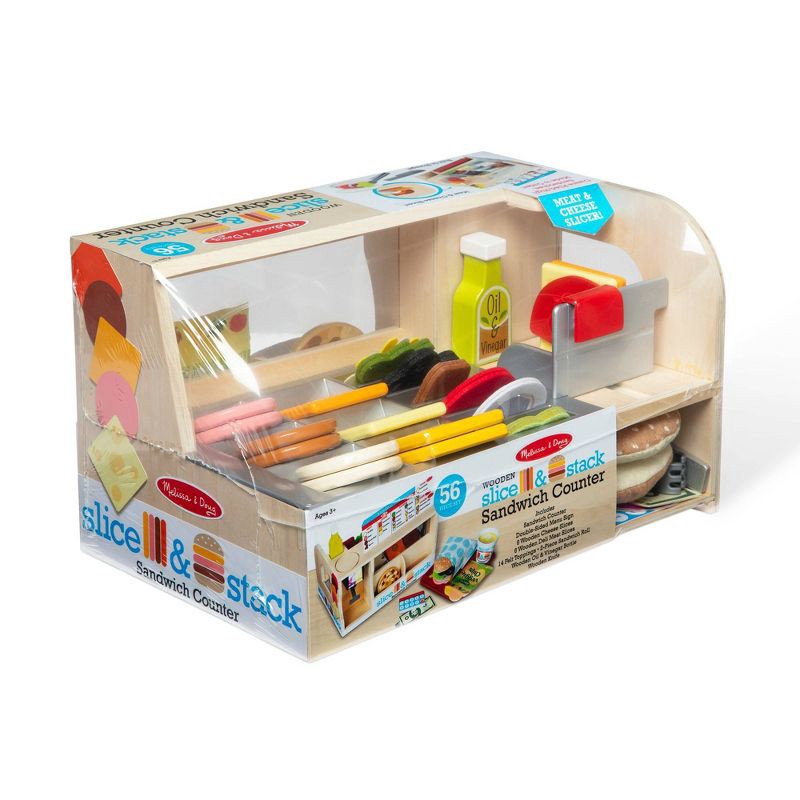 slide 3 of 9, Melissa & Doug Slice & Stack Wooden Sandwich Counter with Deli Slicer Pretend Play Food - 56pc: Kitchen Toys Set, 56 ct