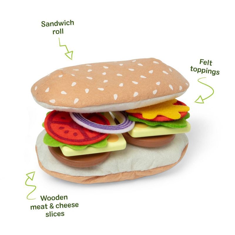 slide 4 of 9, Melissa & Doug Slice & Stack Wooden Sandwich Counter with Deli Slicer Pretend Play Food - 56pc: Kitchen Toys Set, 56 ct