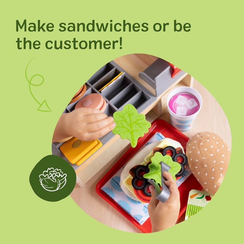 slide 6 of 9, Melissa & Doug Slice & Stack Wooden Sandwich Counter with Deli Slicer Pretend Play Food - 56pc: Kitchen Toys Set, 56 ct
