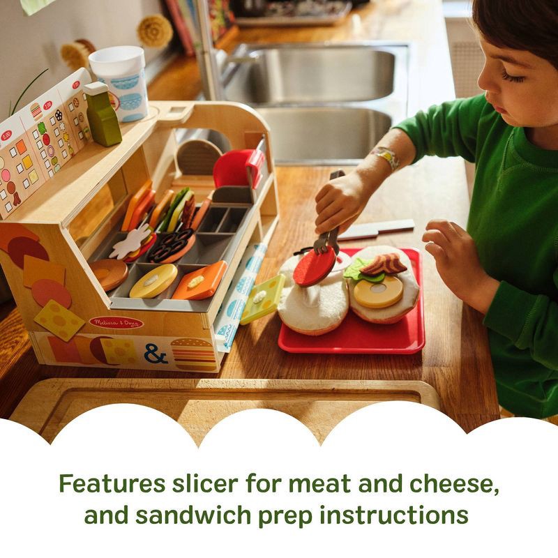slide 8 of 9, Melissa & Doug Slice & Stack Wooden Sandwich Counter with Deli Slicer Pretend Play Food - 56pc: Kitchen Toys Set, 56 ct