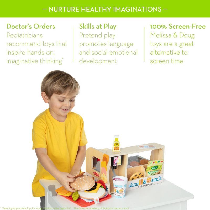 slide 8 of 9, Melissa & Doug Slice & Stack Wooden Sandwich Counter with Deli Slicer Pretend Play Food - 56pc: Kitchen Toys Set, 56 ct