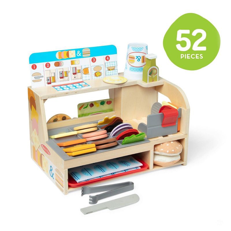 slide 9 of 9, Melissa & Doug Slice & Stack Wooden Sandwich Counter with Deli Slicer Pretend Play Food - 56pc: Kitchen Toys Set, 56 ct