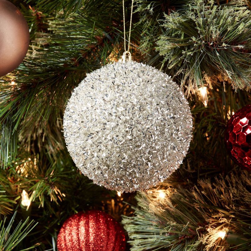 slide 2 of 3, Tinsel Ball Christmas Tree Ornament Champagne - Wondershop™: Sparkling Indoor Decoration, 3.93" Diameter, 1 ct