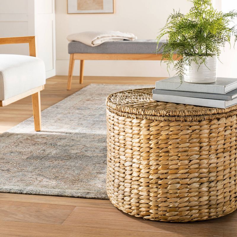 slide 1 of 5, Threshold designed w/Studio McGee Woven Storage Ottoman Natural - Threshold™ designed with Studio McGee: Round Metal Frame, No Assembly, Lacquered Finish, 1 ct