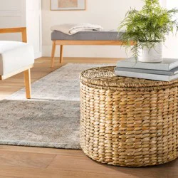 Threshold designed w/Studio McGee Woven Storage Ottoman Natural - Threshold™ designed with Studio McGee: Round Metal Frame, No Assembly, Lacquered Finish