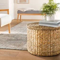 Threshold designed w/Studio McGee Woven Storage Ottoman Natural - Threshold™ designed with Studio McGee: Round Metal Frame, No Assembly, Lacquered Finish