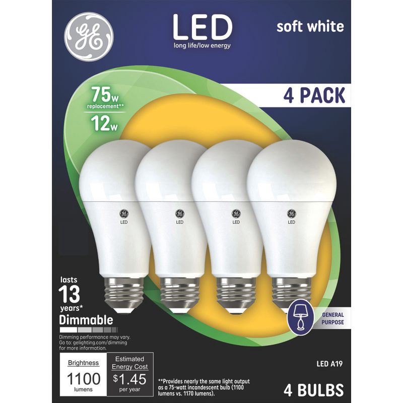 slide 1 of 3, GE Household Lighting GE 4pk 75W A19 LED Light Bulbs Soft White, 4 ct