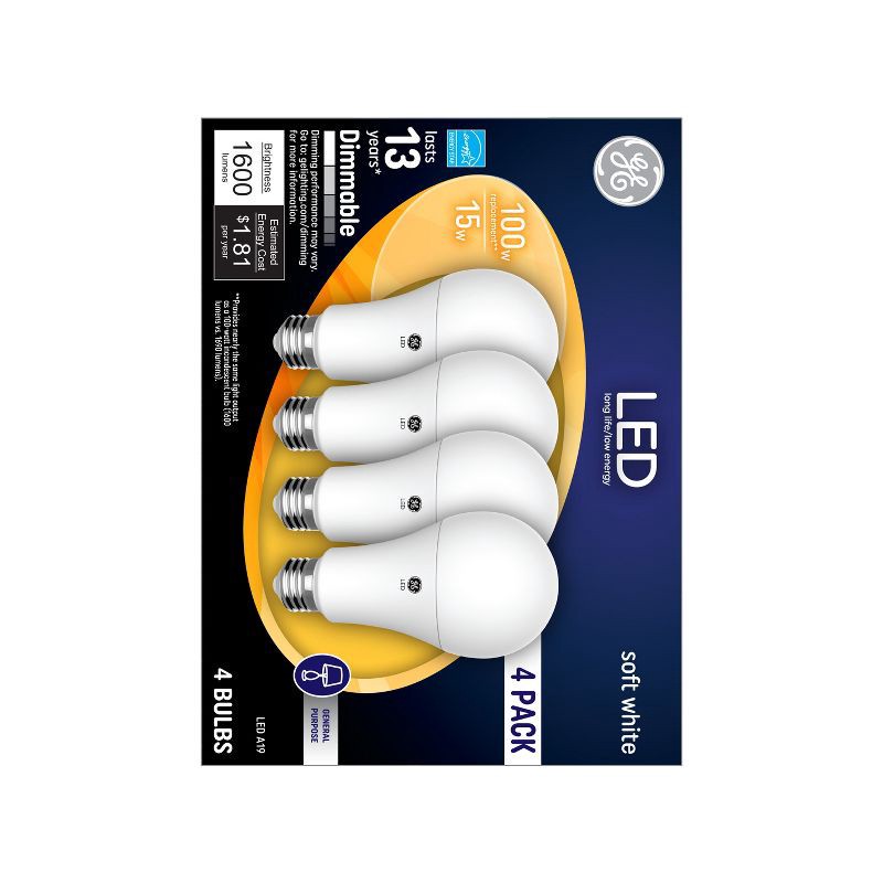 slide 3 of 5, GE Household Lighting GE 4pk 100W A19 LED Light Bulbs Soft White, 4 ct