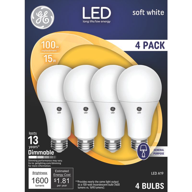 slide 1 of 5, GE Household Lighting GE 4pk 100W A19 LED Light Bulbs Soft White, 4 ct