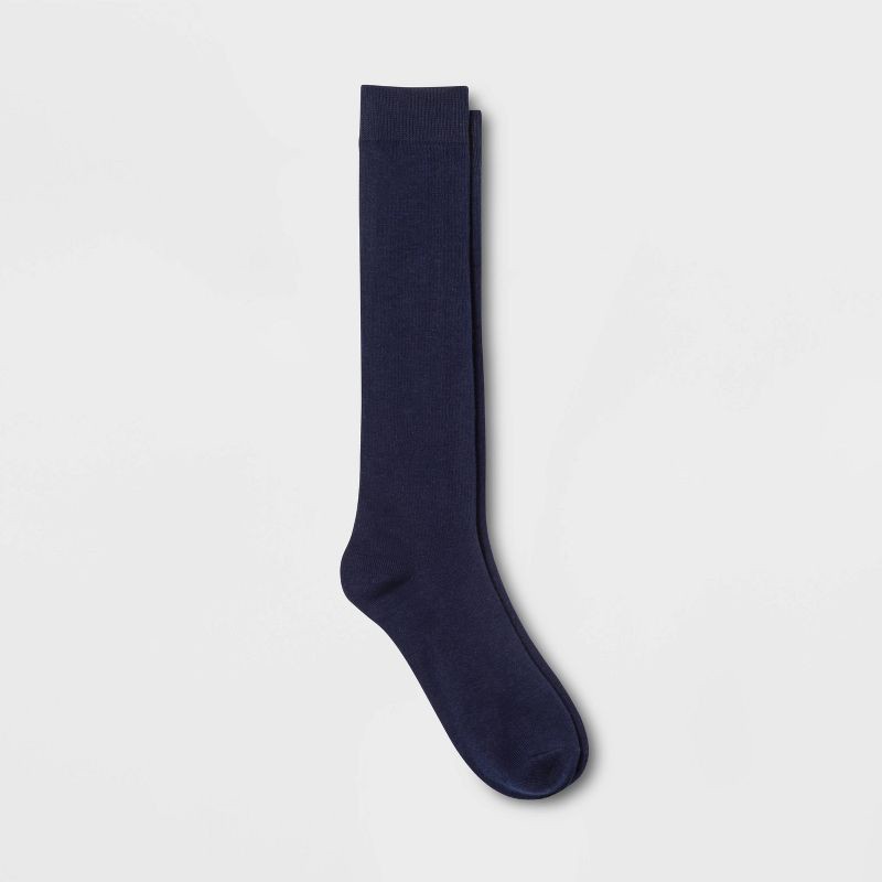slide 1 of 2, Women's Solid Knee High Socks - Navy Blue 4-10: Tagless, Lightweight Knit, Recycled Polyester Blend, 1 ct