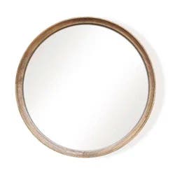 26" Classic Wood Round Mirror Natural - Threshold™: Pine Frame, Wall Mounted, Bathroom Compatible