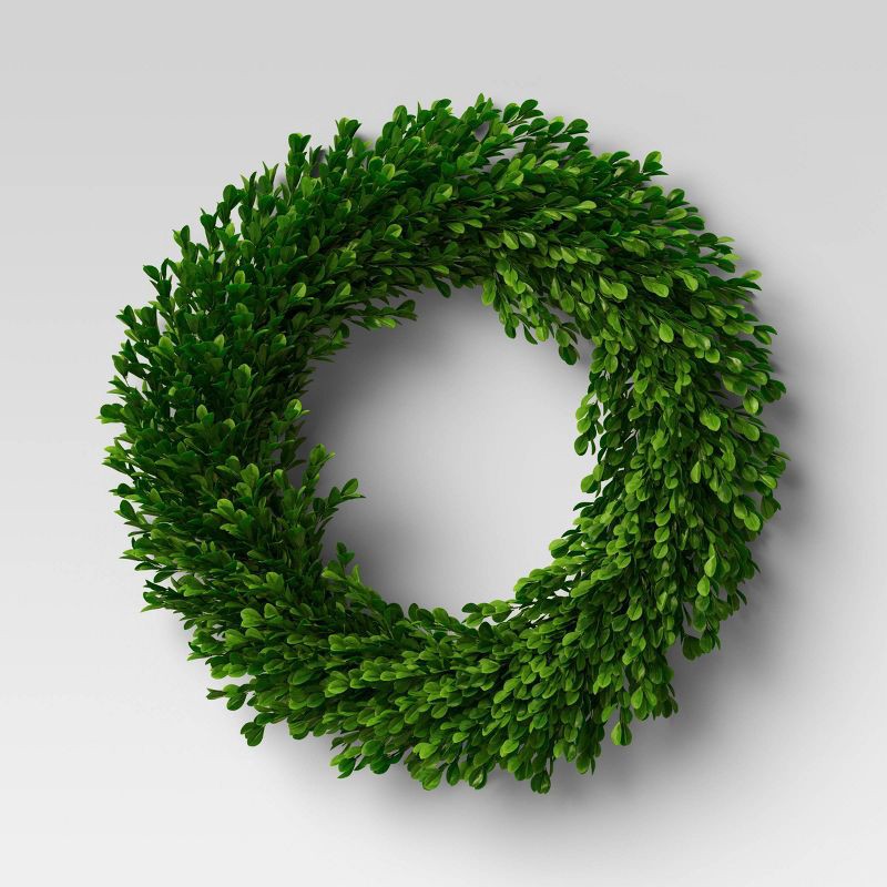 slide 1 of 4, 21.25" Preserved Boxwood Wreath - Threshold™: Natural Indoor Decor, Unlit Dried Foliage, Wall Accent, 1 ct