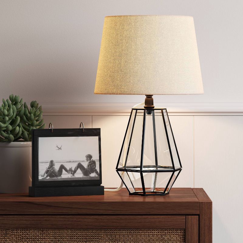 slide 3 of 3, 12"x6.5" Small Terrarium Table Lamp Base Black - Threshold™: Metal Frame, Glass Accent, ETL Listed, 1 ct