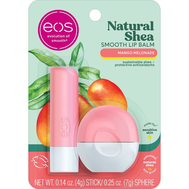 slide 1 of 1, eos Natural Shea Lip Balm Stick & Sphere - Boost - Mango Melonade - 0.39oz, 0.39 oz