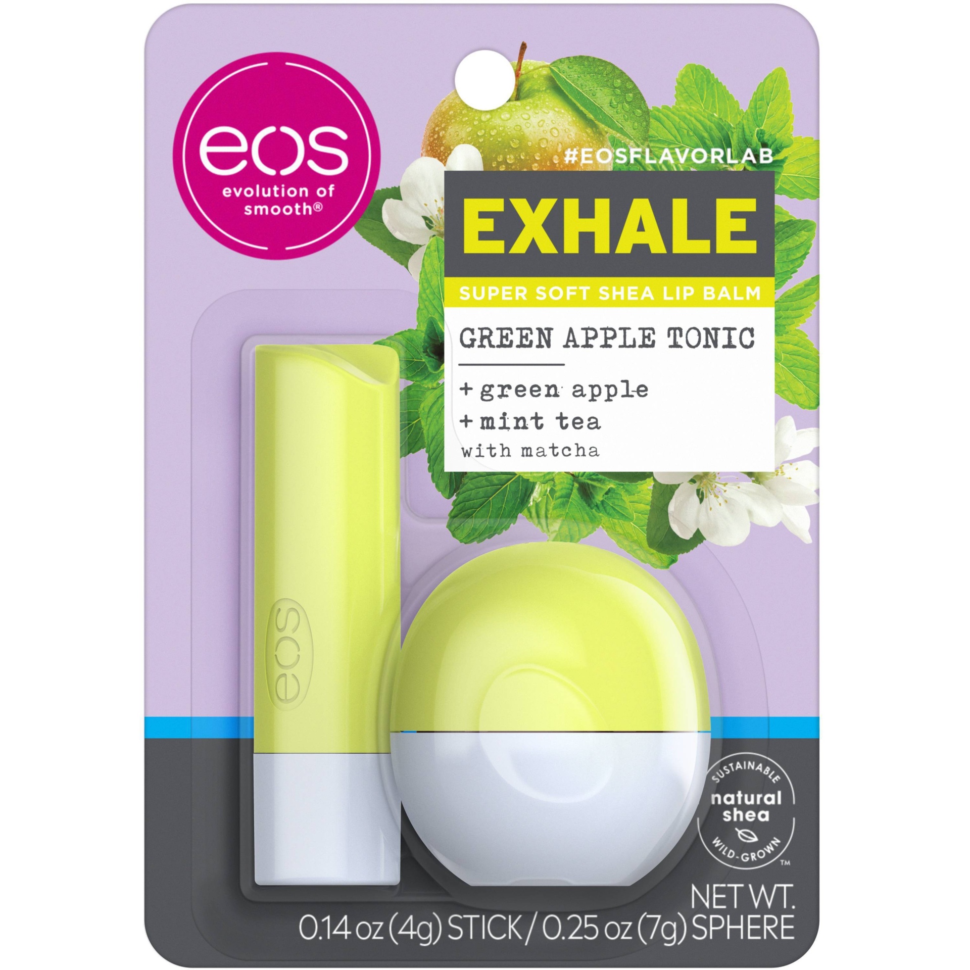 slide 1 of 4, eos flavorlab Lip Balm Stick & Sphere - Exhale - Green Apple Tonic, 0.39 oz