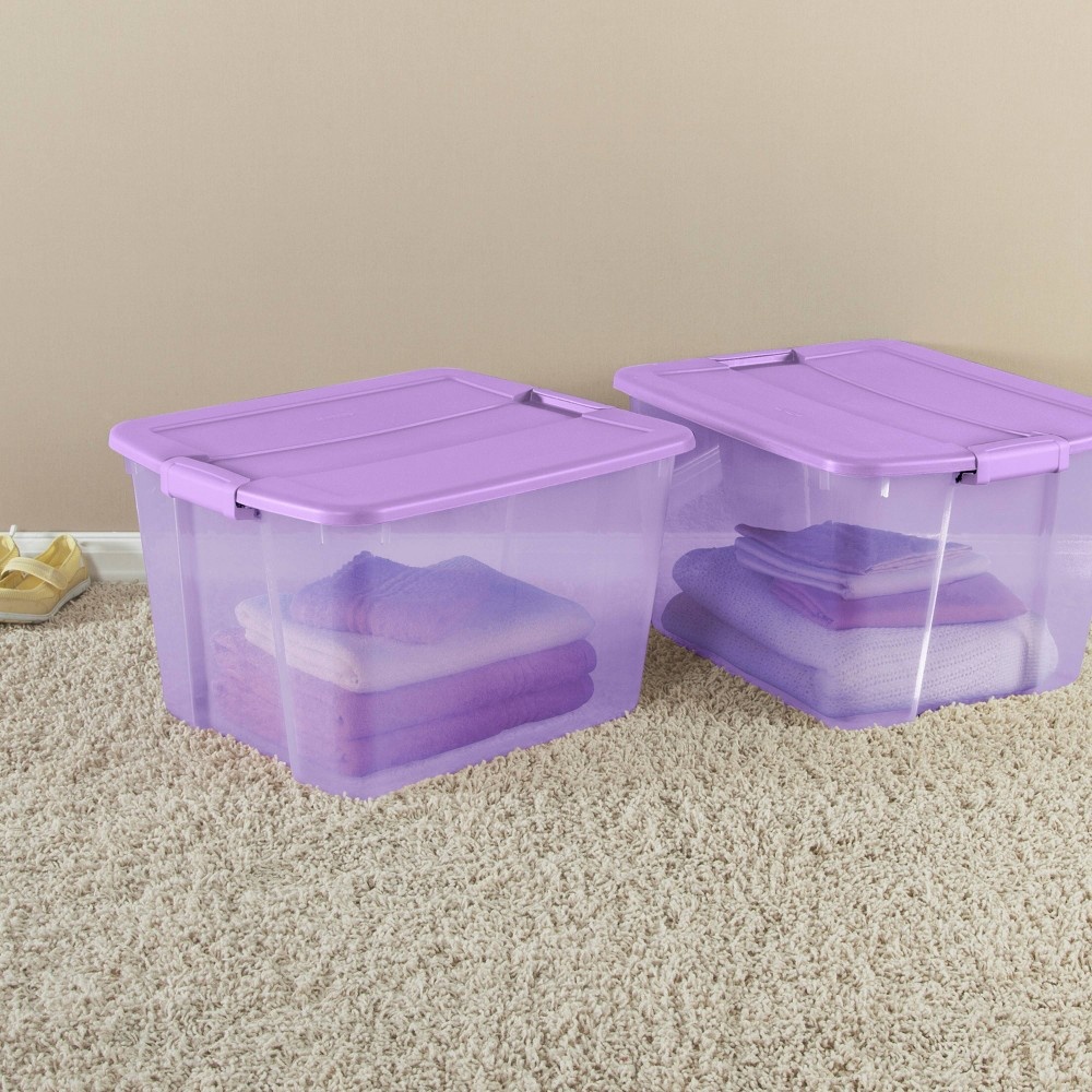 Sterilite 17571706 66-Quart Clearview Latch Box Storage Tote Container, Purple - 12 pack