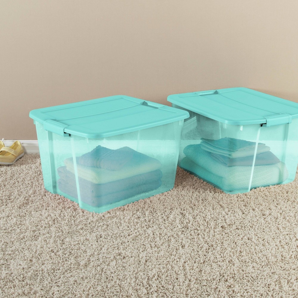 slide 2 of 7, Sterilite Latching Storage Box with Lid Aqua, 66 qt