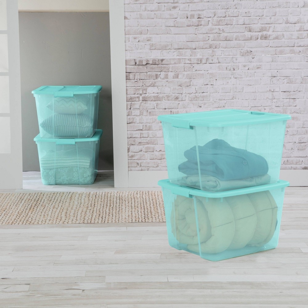 slide 3 of 7, Sterilite Latching Storage Box with Lid Aqua, 66 qt