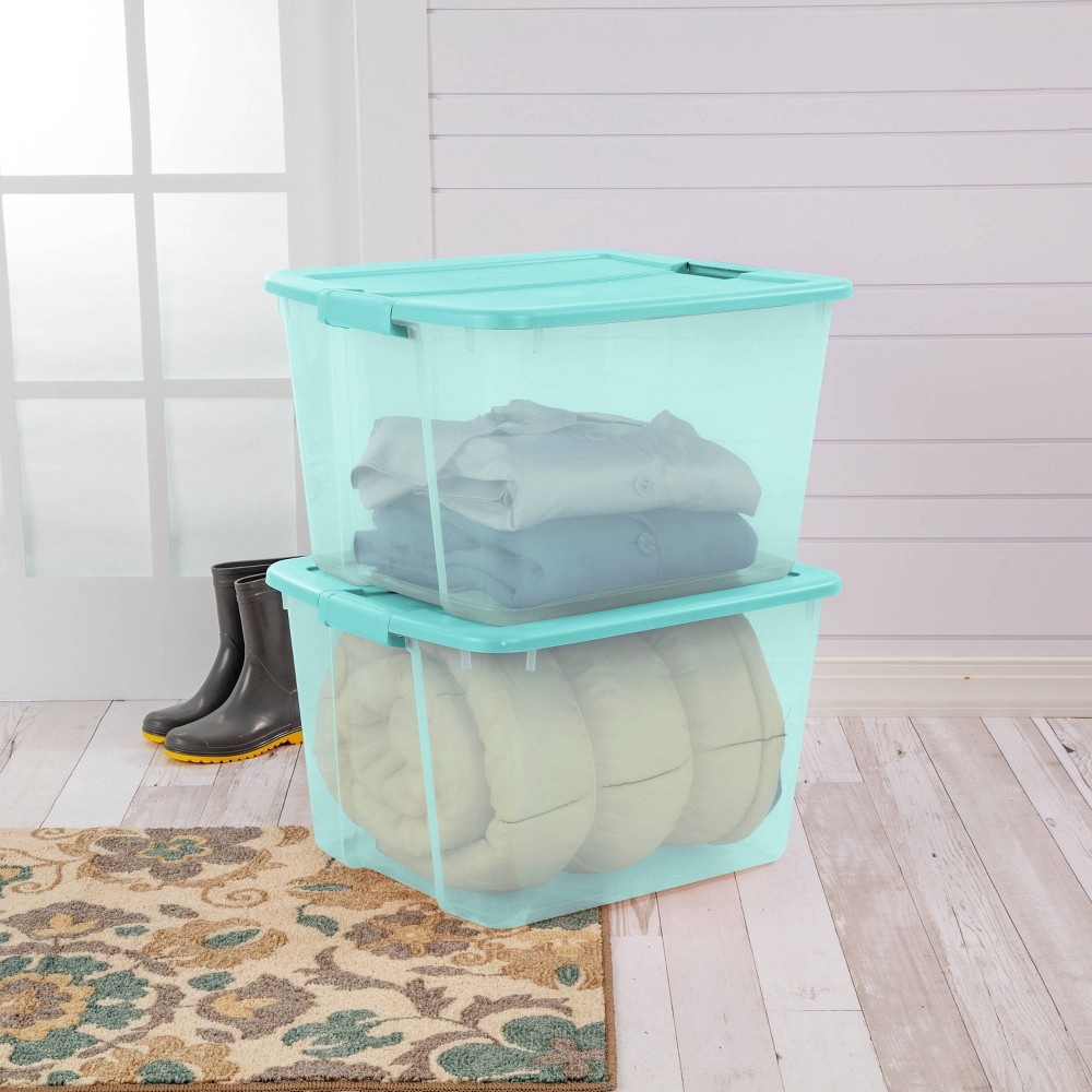 slide 4 of 7, Sterilite Latching Storage Box with Lid Aqua, 66 qt