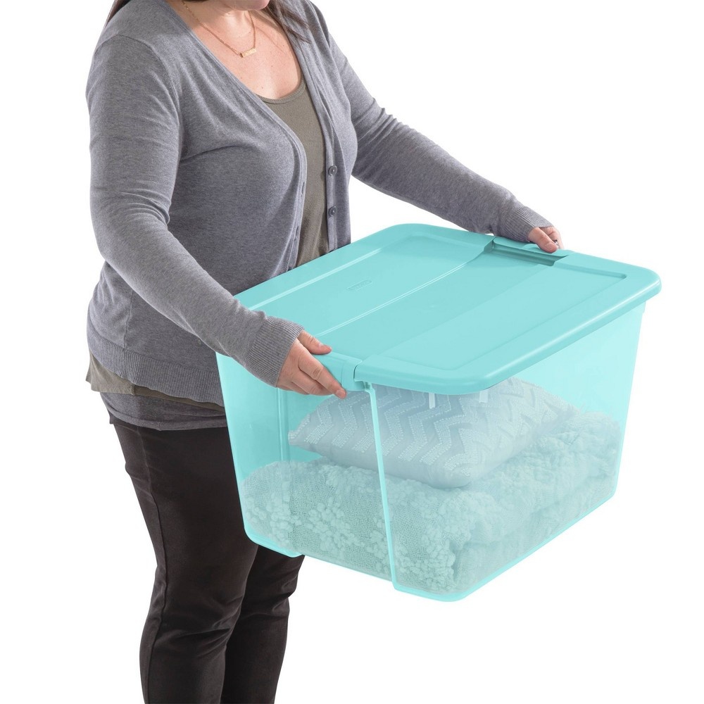 slide 7 of 7, Sterilite Latching Storage Box with Lid Aqua, 66 qt