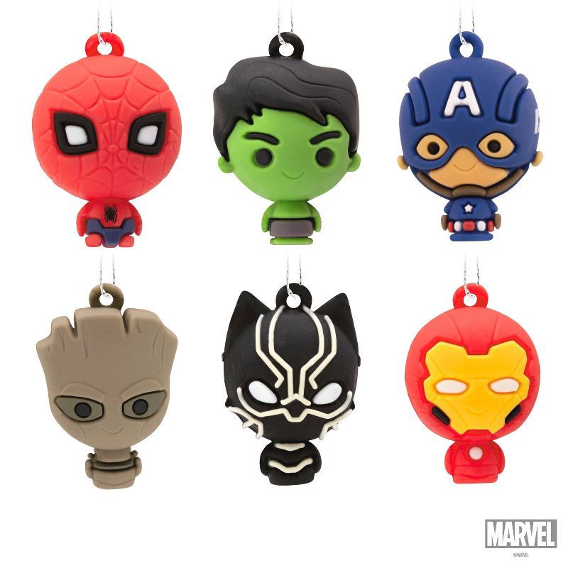 slide 3 of 6, Hallmark 6pc Marvel Avengers Mini Christmas Tree Ornament Set: Spider-Man, Iron Man, Hulk, Groot, Captain America, 6 ct