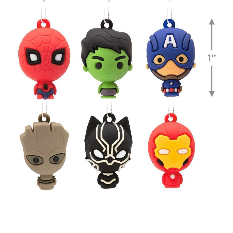 slide 4 of 6, Hallmark 6pc Marvel Avengers Mini Christmas Tree Ornament Set: Spider-Man, Iron Man, Hulk, Groot, Captain America, 6 ct