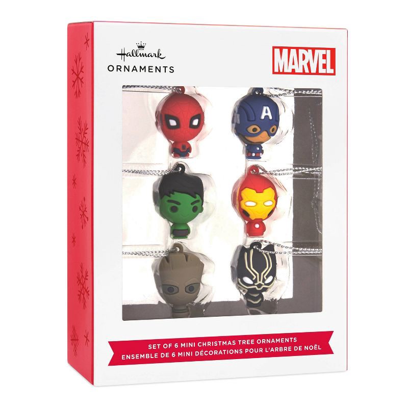 slide 6 of 6, Hallmark 6pc Marvel Avengers Mini Christmas Tree Ornament Set: Spider-Man, Iron Man, Hulk, Groot, Captain America, 6 ct