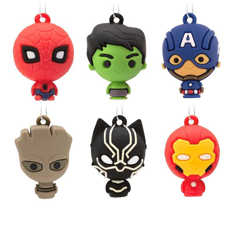 slide 1 of 6, Hallmark 6pc Marvel Avengers Mini Christmas Tree Ornament Set: Spider-Man, Iron Man, Hulk, Groot, Captain America, 6 ct