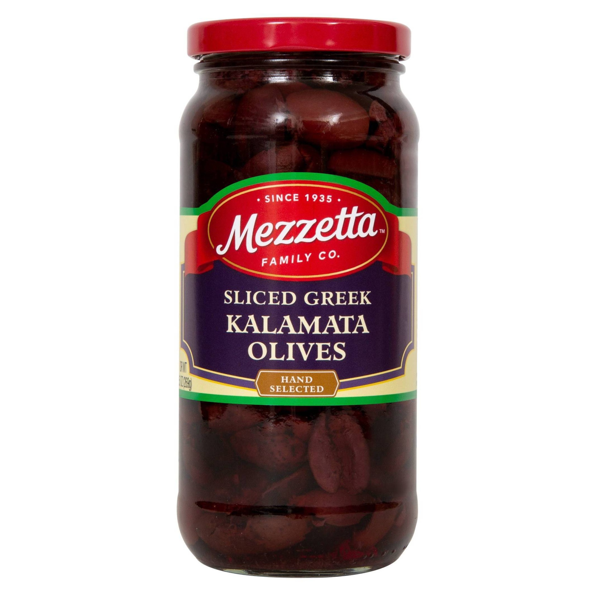 slide 1 of 4, Mezzetta Sliced Greek Kalamata Olives, 9.5 oz
