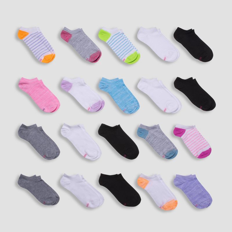 slide 1 of 3, Hanes Girls' 20pk Super No Show Athletic Socks - Colors May Vary S, 20 ct