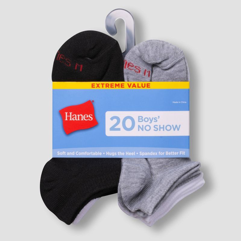 slide 2 of 4, Hanes Boys' 20pk No Show Athletic Socks - Colors May Vary M, 20 ct